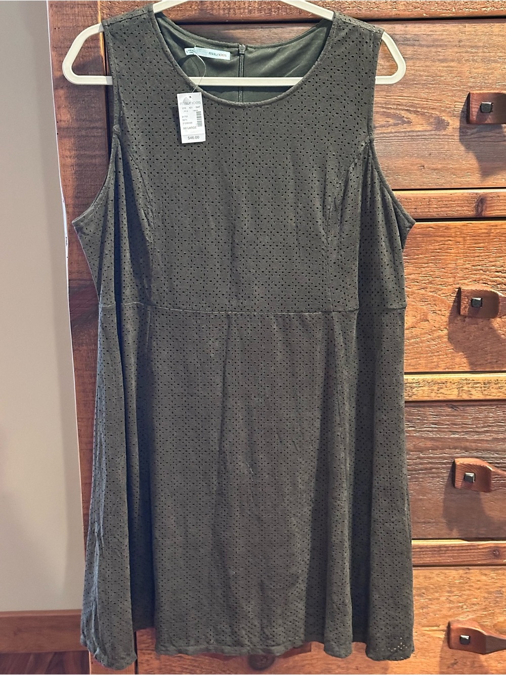 Maurices Sleeveless Olive Green Eyelet A-Line Dress